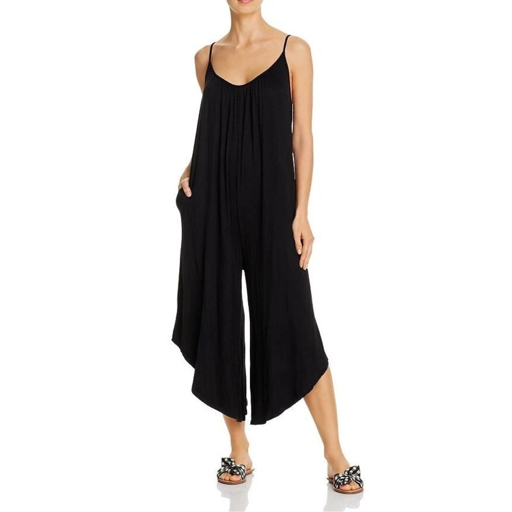 NWT J. Valdi Flowy Jumpsuit Swim Cover Up Jumpsuit Black Size‎ Large